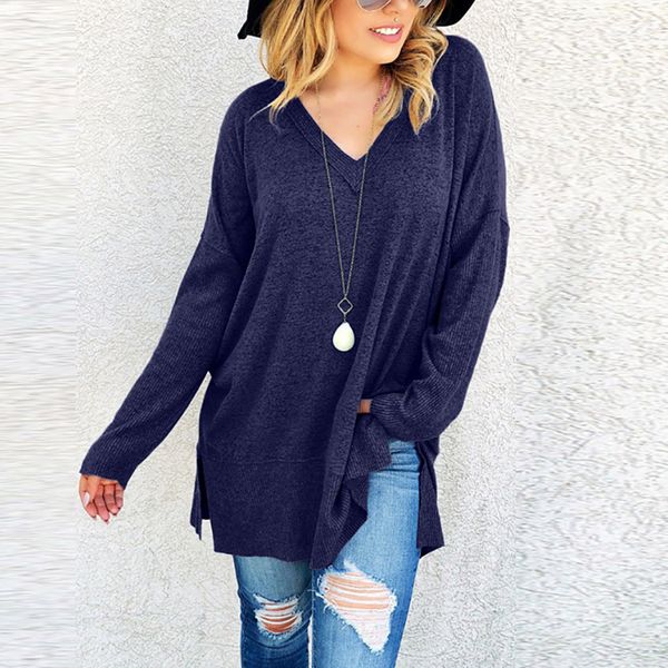 

women v-neck long sleeve sweater shirt autumn winter fashion casual outwear and blouse slim fit sweaters pullovers, White;black