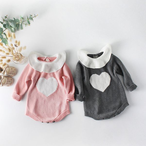 

baby heart print ruffles romper bodysuit infant newborn girls valentine's day jumpsuit autumn rib knit clothing outfits clothes, Blue