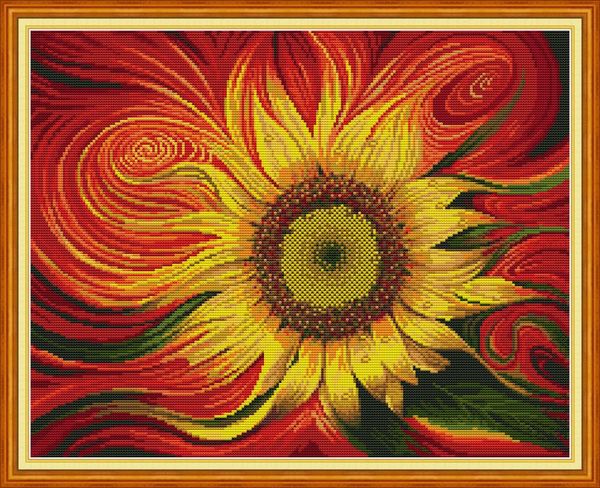 Sonnenblumen-Kreuzstich-Set für Zuhause, handgefertigte Kreuzstich-Stickerei, gezählter Druck auf Leinwand, DMC 14 CT/11 CT