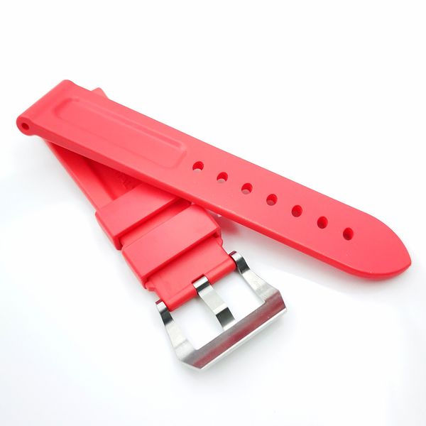 

24mm fashion red silicone rubber band 22mm silvery steel screw tang buckle strap for pam pam 111, Black;brown