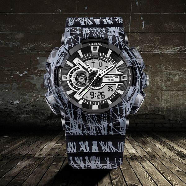 

sanda fashion sports style multifunctional digital men watch outdoor life waterprood colorful electronic clock ideal gifts 799, Slivery;brown