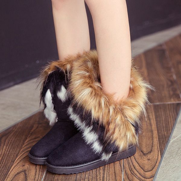 

women winter casual ankle slip on solid flat plush snow boots warm boots k-best, Black