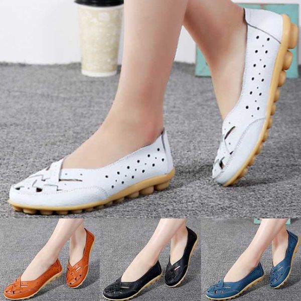 

mother women shoes sandals flats hollow out genuine leather slip on loafers casual vintage plus size 35 -44, Black