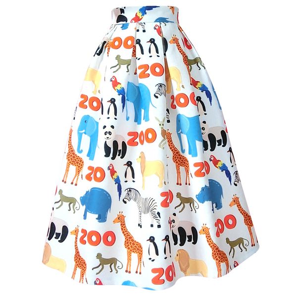 

spring fashion letter cartoon printed high waist women ball gown skirt mid calf plus size 2xl, Black