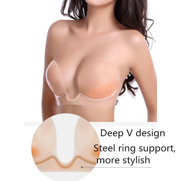 

women invisible bra self-adhesive strapless silicone breast form enhancer bra woman lingerie nude bras, Red;black