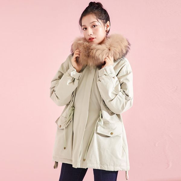 

настоящий енот меховой воротник 2019 женская зимняя куртка толстые теплые пальто белая утка пуховик длинный вниз куртка с капюшоном женское, Black