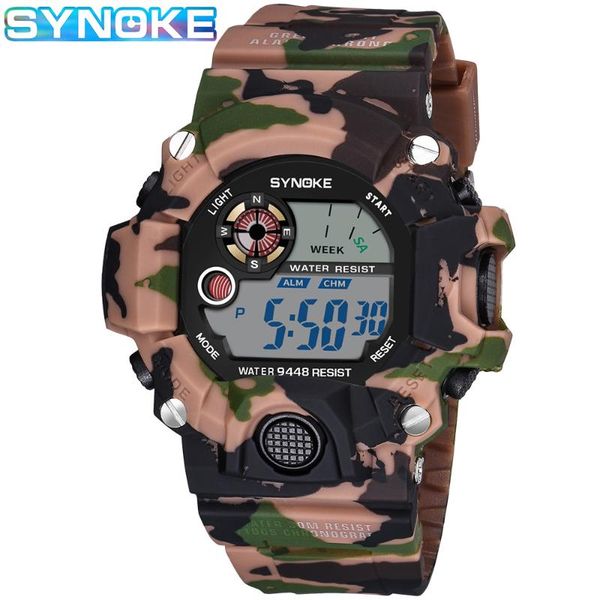 

synoke спорт мужские цифровые часы камуфляж водонепроницаемый противоударный секундомер мужской электронные часы relogio мужчина для, Slivery;brown