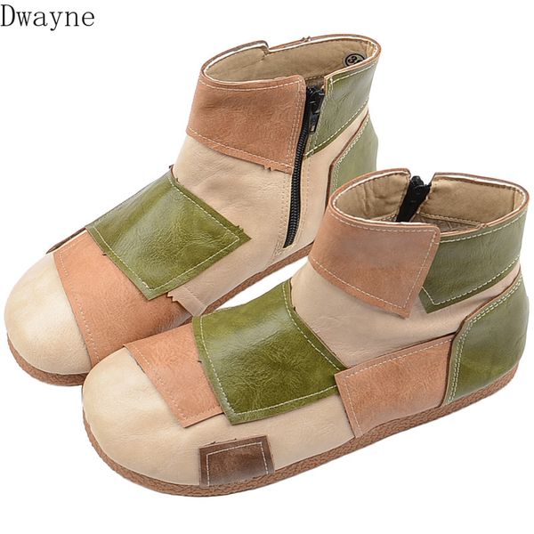 

womens boots fall winter mori retro mixed colors short boots handmade comfort bare college style students flat casual shoe, Black