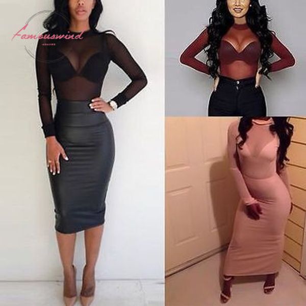 

сексуальные женщины водолазка sheer сетки с длинным рукавом тройник t shirt top clubwear drop доставка хорошее качество, White