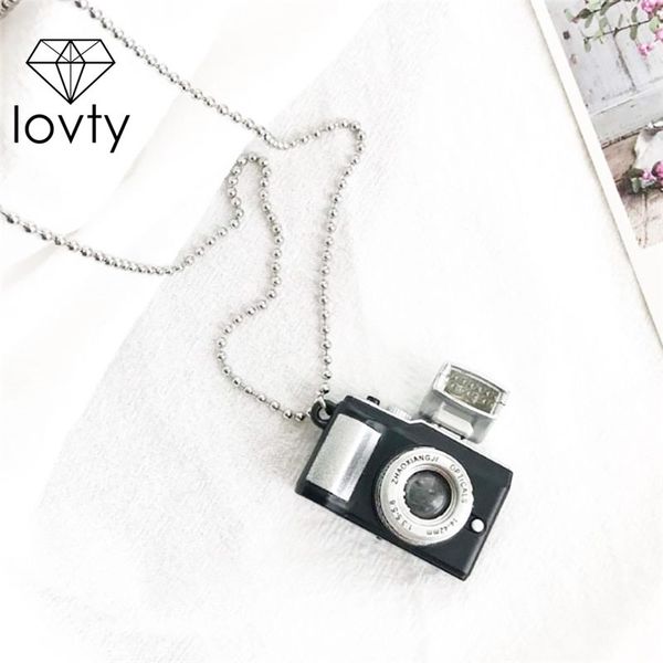 

new cool flash camera pendant stainless steel necklace vintage long chain punk jewelry for women man friendship girl gifts u3, Silver