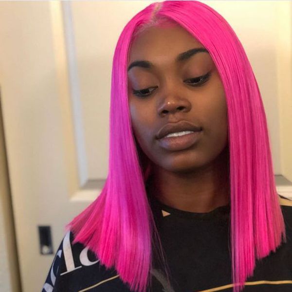 Peach Pink Short Blunt Cut Bob Wig For Black Women With Pre
