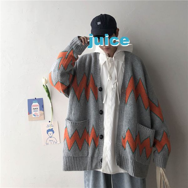 

2019 japanese autumn new korean version of the large size loose rhombic cardigan knit thickening wear casual wild couple sweater, White;black