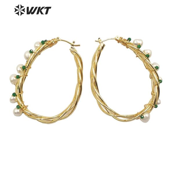 

wt-e586 natural freshwater pearl earring gold electroplated wire wrapped natural pearl earring fashion elegant woman jewelry, Silver