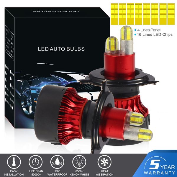 

h4 led headlight bulbs, car led 24 csp 8 sides 3d headlight bulbs hi-lo beam 6500k fog light bulbs 12v 60w 13500 lm h