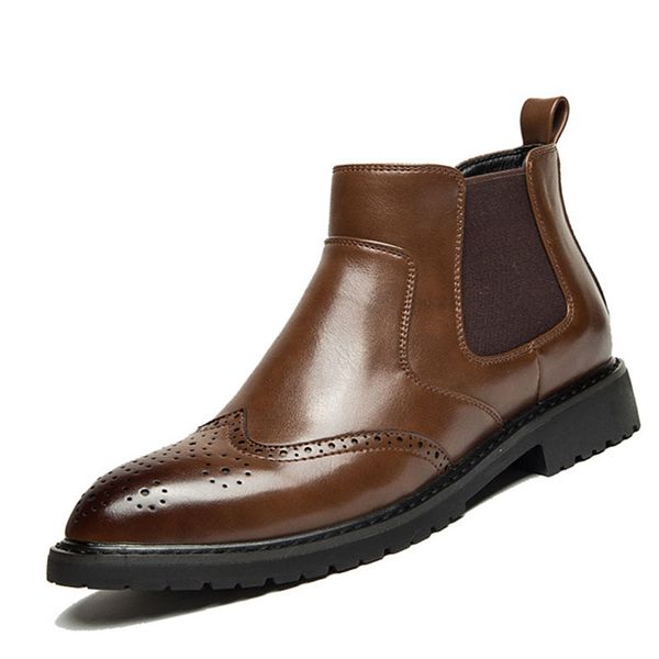 

boots men pu leather men ankle boots original gentleman short casual shoes british winter spring boots, Black
