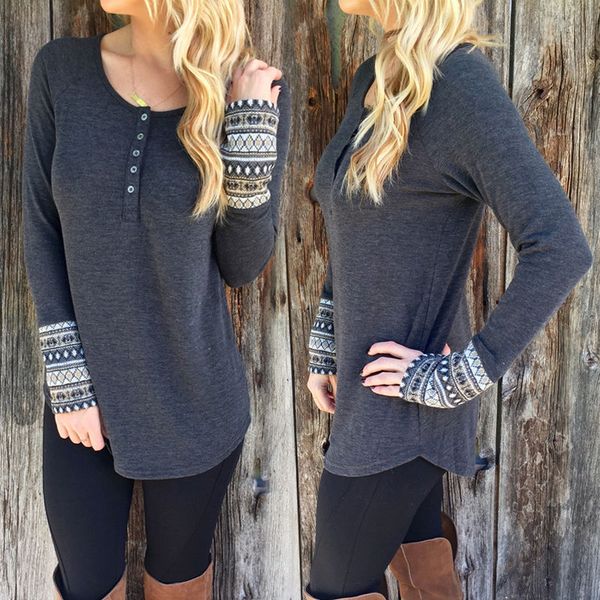 

new womens long sleeve round neck plain basic ladies stretch deep gray autumn t-shirt top