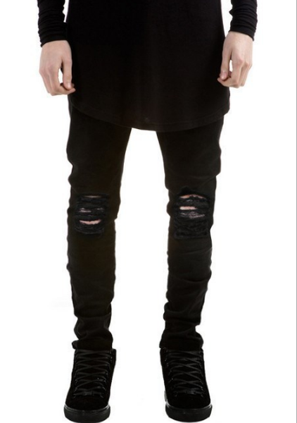 

fashion mens straight slim fit biker jeans pants distressed skinny ripped destroyed denim jeans washed hiphop trousers black, Blue