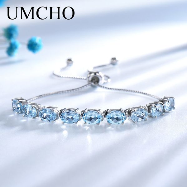 

umcho genuine natural sky blue z bracelets & bangles real 925 sterling silver bracelet for women expansion fine jewelry t190702, Black