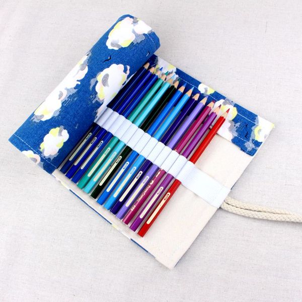 

kawaii pen bag sky clouds pencil pouch roll pen wrap penalties korean stationery cosmetic brush pencil case box school supplies