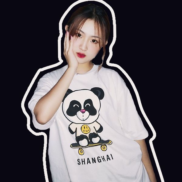 

checked drew house pop up tee shanghai limited panda print loose oversize short sleeve t-shirt, Red