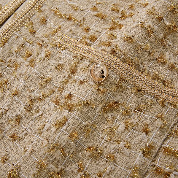 

new high order process gas elegant gold ribbon small air fragrance delicate thin coat jacket with short sleeves, White