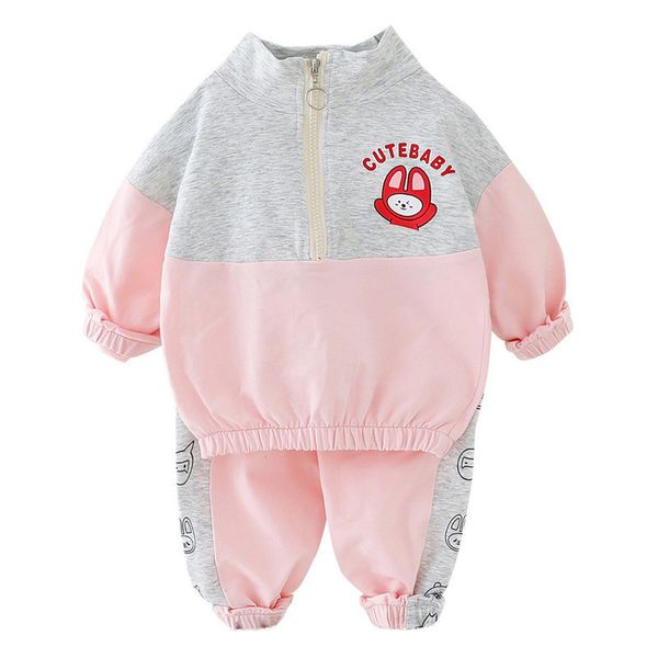 

0-5 years 100% cotton boy girl clothing set 2020 new spring active cartoon casual kid suit children baby clothing t-shirt+pant, White