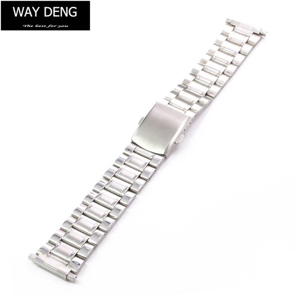 

women men silver stainless steel watchband push-button hidden clasp watch band strap bracelet adjustable link 16-22 mm - y174, Black;brown