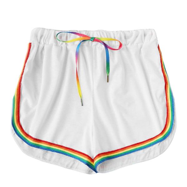 

women rainbow print lace up summer shorts high elastic waist sashes sports shorts beach casual shorts trouser pantaloncini donna, White;black