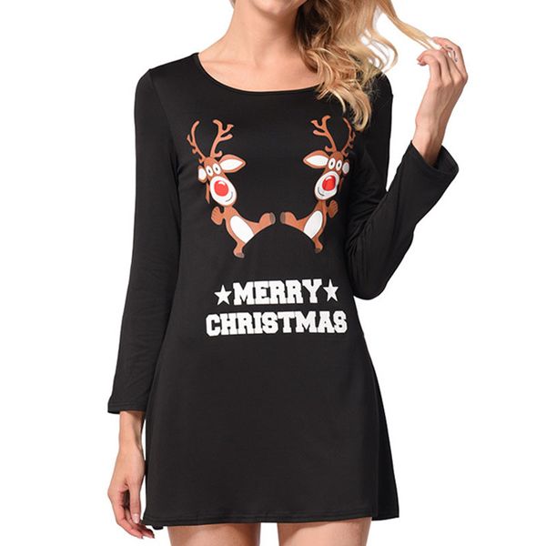 

женщины рождество платье с длинным рукавом дамы причинно-следственной печатных вечер выпускного вечера xmas качели платье, White;black