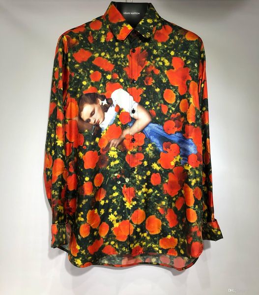 

falection 19fw italy fashion l dorothy flower print real silk shirt, White;black