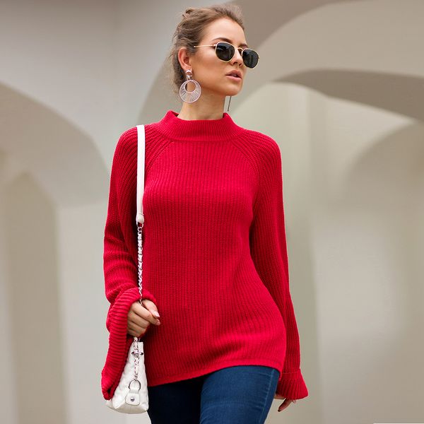 

winter women's sweater autumn winter trumpet sleeve sweater loose turtleneck sweater, White;black