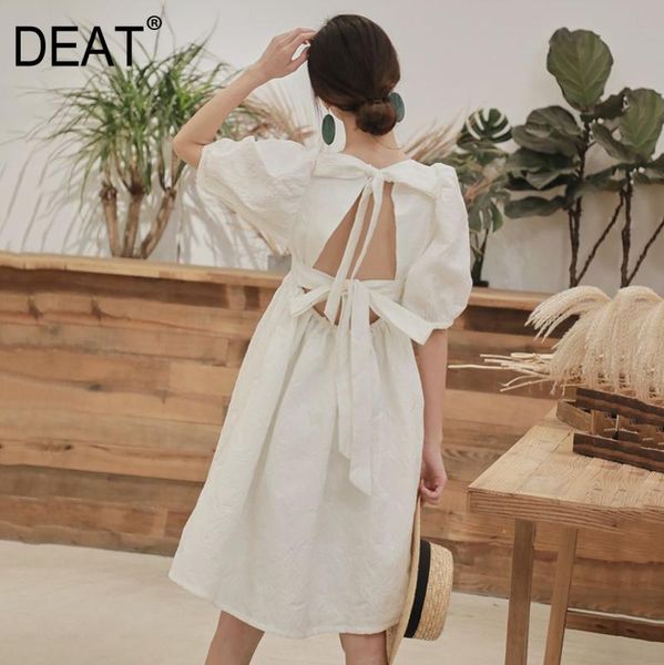 

deat] женщины лук бандаж спинки платье новый квадратный воротник половина слоеного рукава свободный покрой мода прилив весна осень 2020 13p, Black;gray