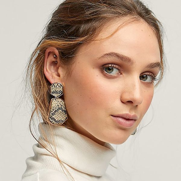 

aensoa snake print leather drop earrings boho geometic leopard big hanging earring 2019 women wedding party statement jewelry, Silver