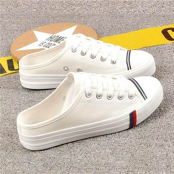 

2020 summer new plus size outer wear half drag canvas shoes women fashion casual no heel baotou flat slippers, Black