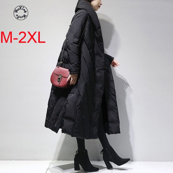 

woxingwosu lady's hooded down coat,europe and america autumn and winter coats long white duck down jacket size m to 2xl, Black