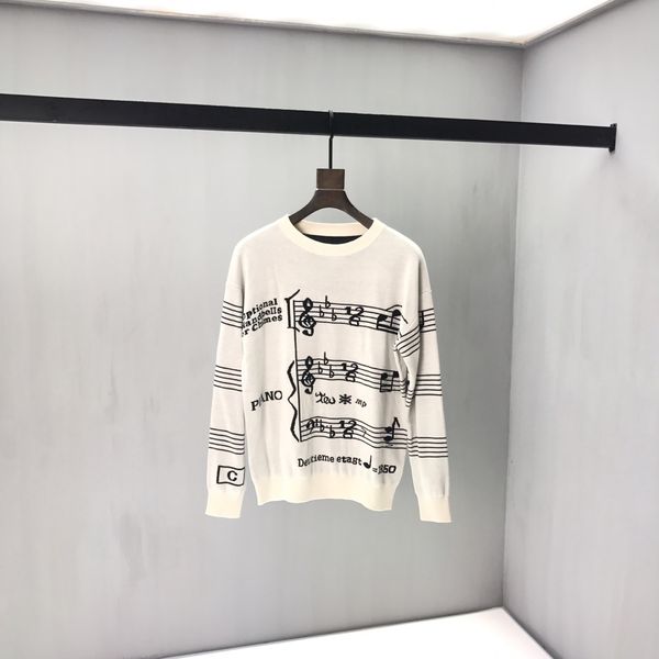 

men's sweater loose women's sweater tabs musical pattern knit round neck thicken warmer sweaters2019 autumn winter new qq3, White;black