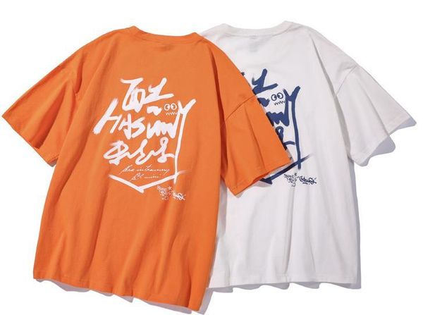 

одежда дорога урожай 2020 летний новый простой письмо печати с коротким рукавом футболки мальчиков tide brand сыпучие повседневный поколение, White;black