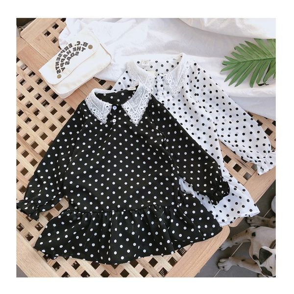 

wlg girls cute dresses kids chiffon white black long sleeve dot printed dress baby girl beautiful clothes for 2-6 years, Red;yellow