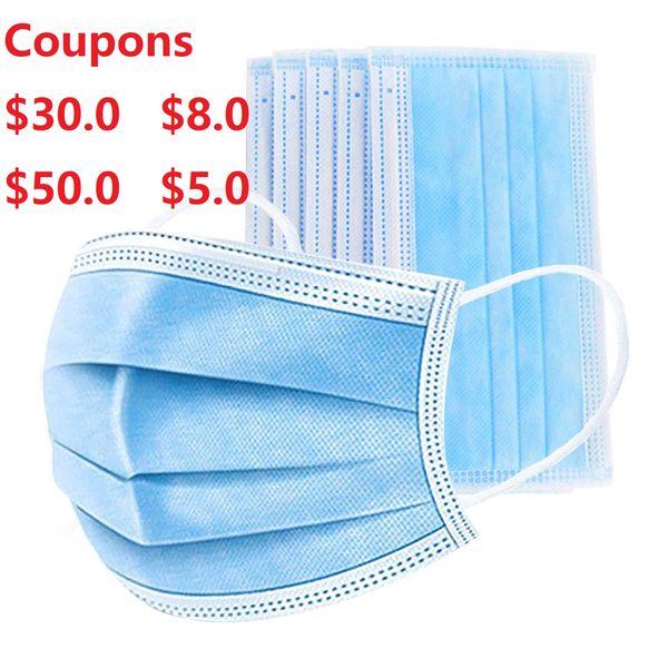 

disccount coupons $30.0+ non-woven facemask 3ply face masks disposable bfe95% marks face shield earloop wholesale