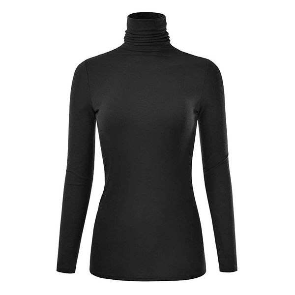 

women winter warm lightweight basic long sleeve t shirts turtle neck pullover casual sleepwear shirt female slim tee shirt, White