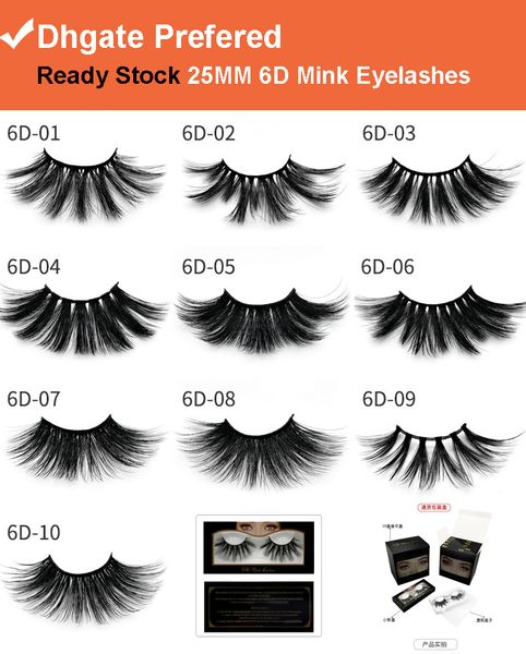 

2019 Newest 25mm Premium 6D Mink Eyelashes Soft Natural Thick Cross Handmade 6D Mink Lashes with eyelash packaging box 10 Styles