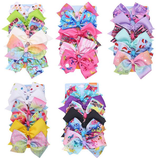 

jojo siwa bow 5 inchs 6 pcs/card baby hair bows designer large girls clips kids hairclips barrettes accessories various colors, Slivery;white