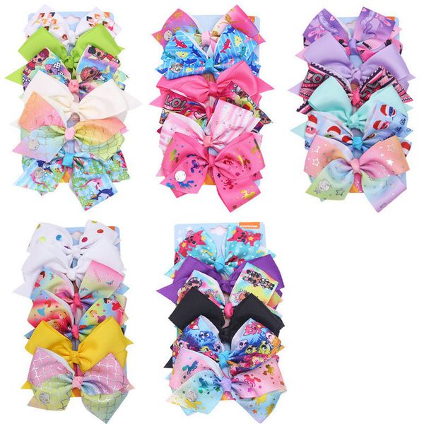 JOJO Siwa Fiocco 5 pollici 6 pezzi/carta Archi per capelli per bambini Designer Grandi ragazze Clip per bambini Fermagli per capelli Barrettes Accessori Vari colori