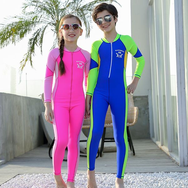 

boys girls wetsuit kids diving suit one piece long sleeves uv protection keep warm children swimwear surfing rash sportswear