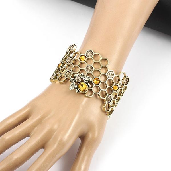 

bangle trendy honeybee bohemia honeycomb open mouth bracelet for women charm wrist jewelry wide wedding party accessories gift, Black