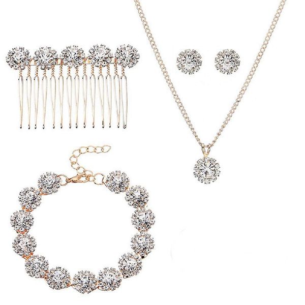 

bridal wedding jewelry for brides with crystal side comb earrings necklace bracelets 5 pieces, Silver