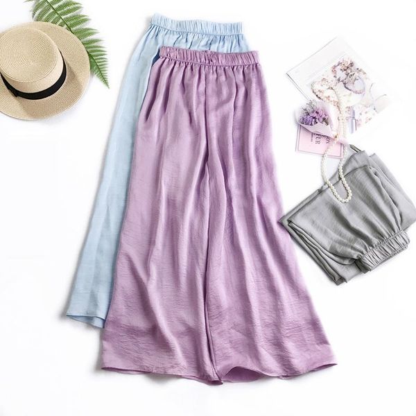 

2020 summer new arrival elegant copper ammonia wide-legged pants women straight pants loose leisure thin dropping ice silk, Black;white