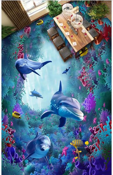 

3d pvc flooring custom p waterproof self-adhesive floor sea world seaweed coral dolphin living room vinyl wallpaper for walls 3 d