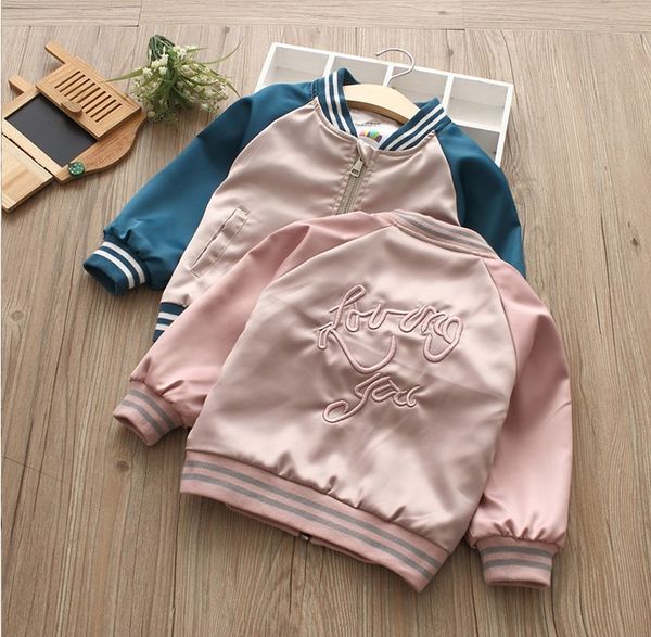 

дети стоящий воротник бейсбол куртка весна осеньдетские девушки свободного покроя сращенные пальто маленькие дети вышитые верхняя одежда оде, Blue;gray