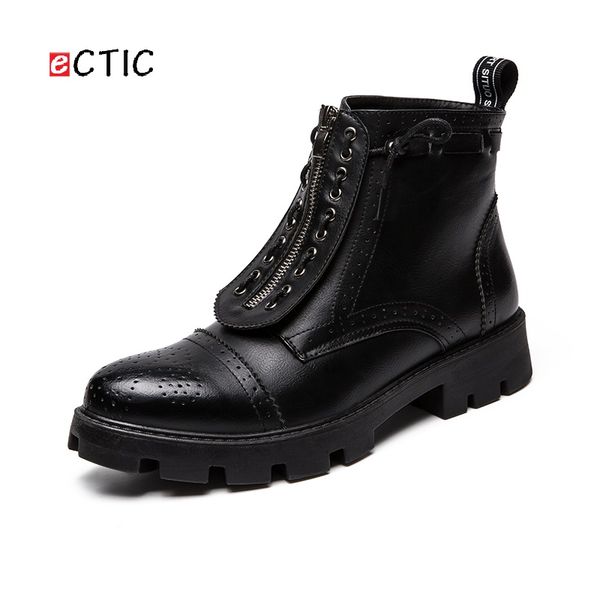 

ectic 2019 cowboy winter men boots vintage style casual men shoes high-cut lace-up warm motorcycle bota hombre calcado, Black